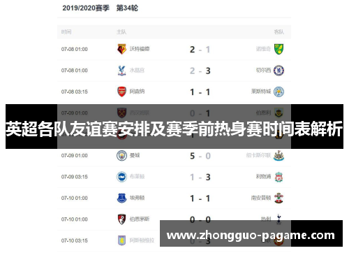 英超各队友谊赛安排及赛季前热身赛时间表解析 英超各队友谊赛安排及赛季前热身赛时间表解析